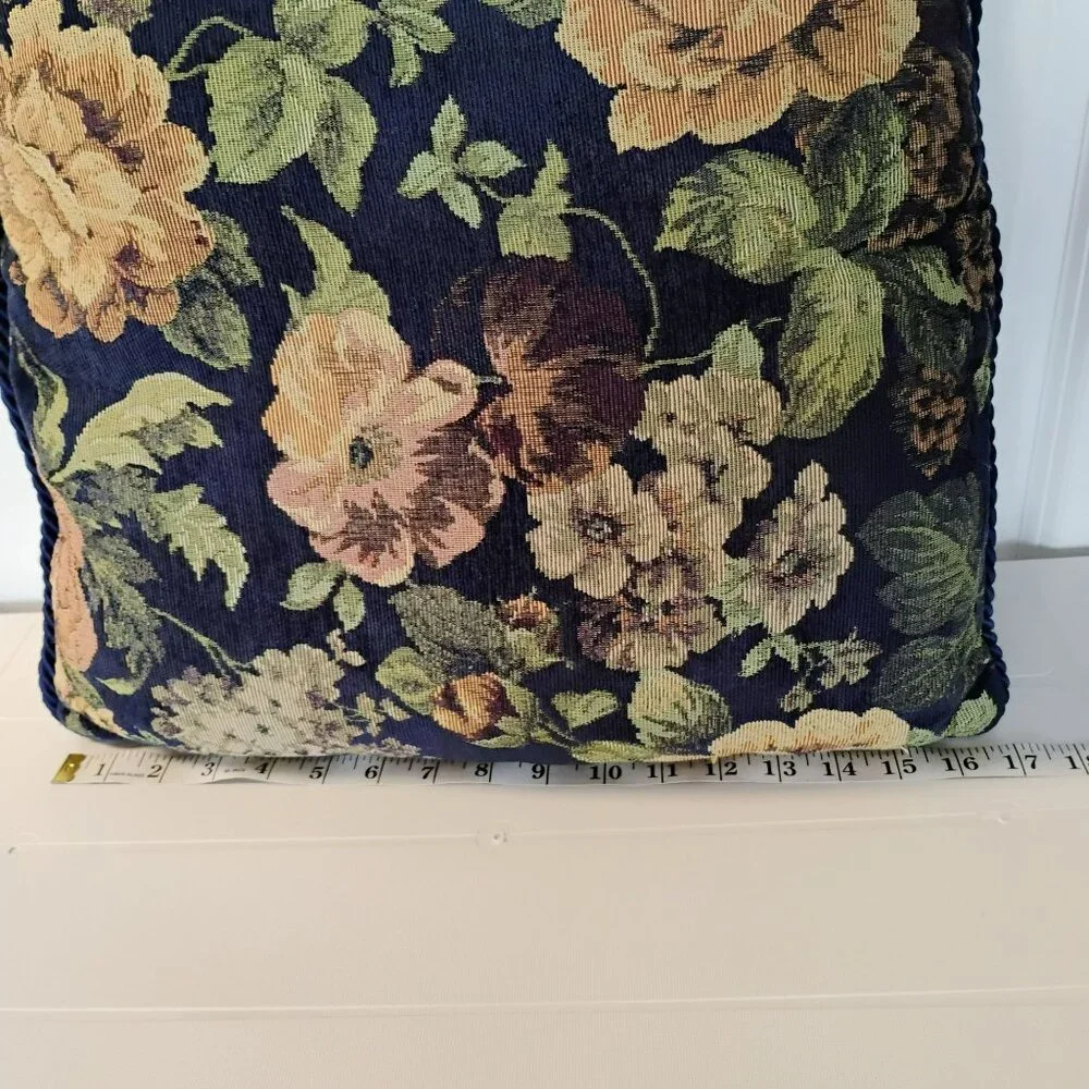 Vintage Floral Tapestry Throw Pillow With Bold Cottagecore Design & Corded Trim